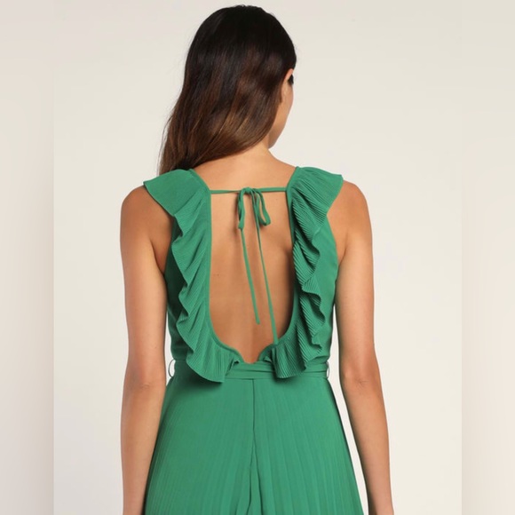 Loved By You Dark Green Pleated Chiffon Romper - Picture 4 of 8